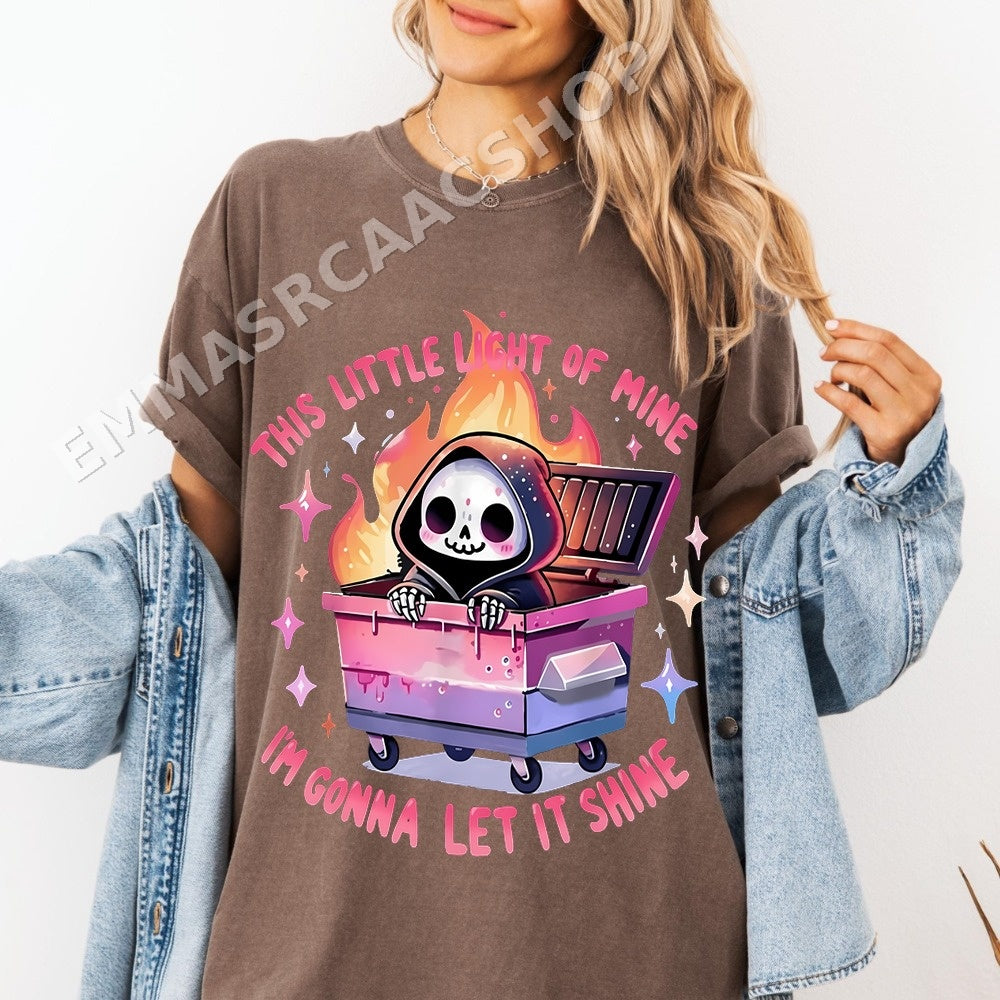 This Little Light Of Mine I'm Gonna Let It Shine PNG, Skeleton Dumpster Fire Halloween Gothic Digital Download, Spooky Reaper Art