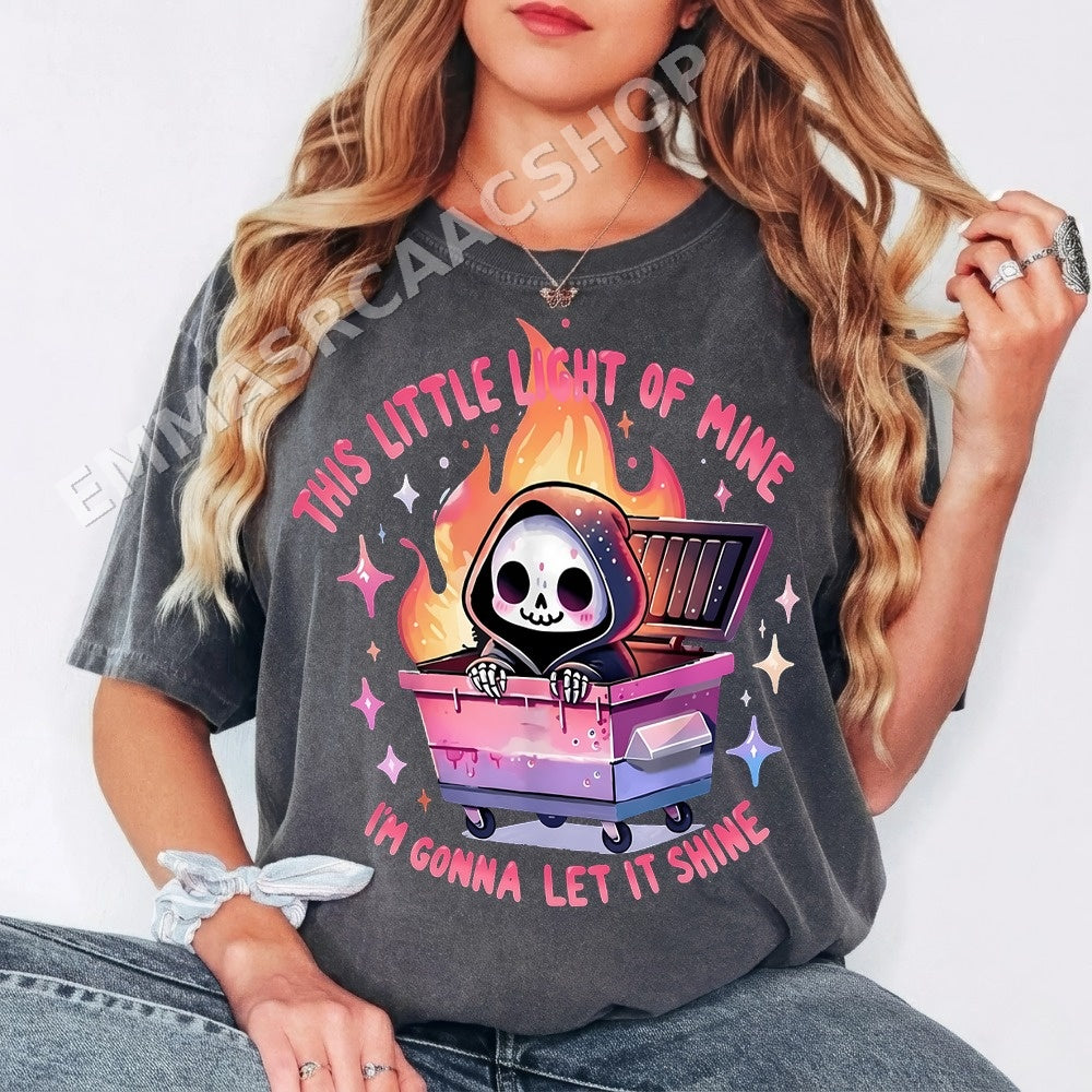 This Little Light Of Mine I'm Gonna Let It Shine PNG, Skeleton Dumpster Fire Halloween Gothic Digital Download, Spooky Reaper Art
