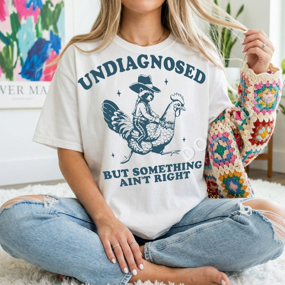 Undiagnosed But Something Ain't Right Raccoon Cowboy Shirt - Gildan Unisex Tee