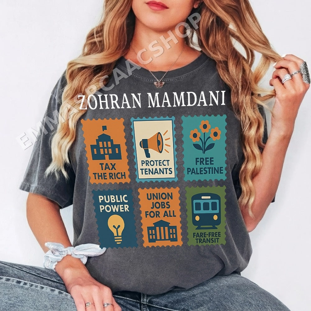 Zohran Mamdani Tax The Rich Protect Tenants Free Palestine Public Power Union Jobs For All Fare-Free Transit PNG