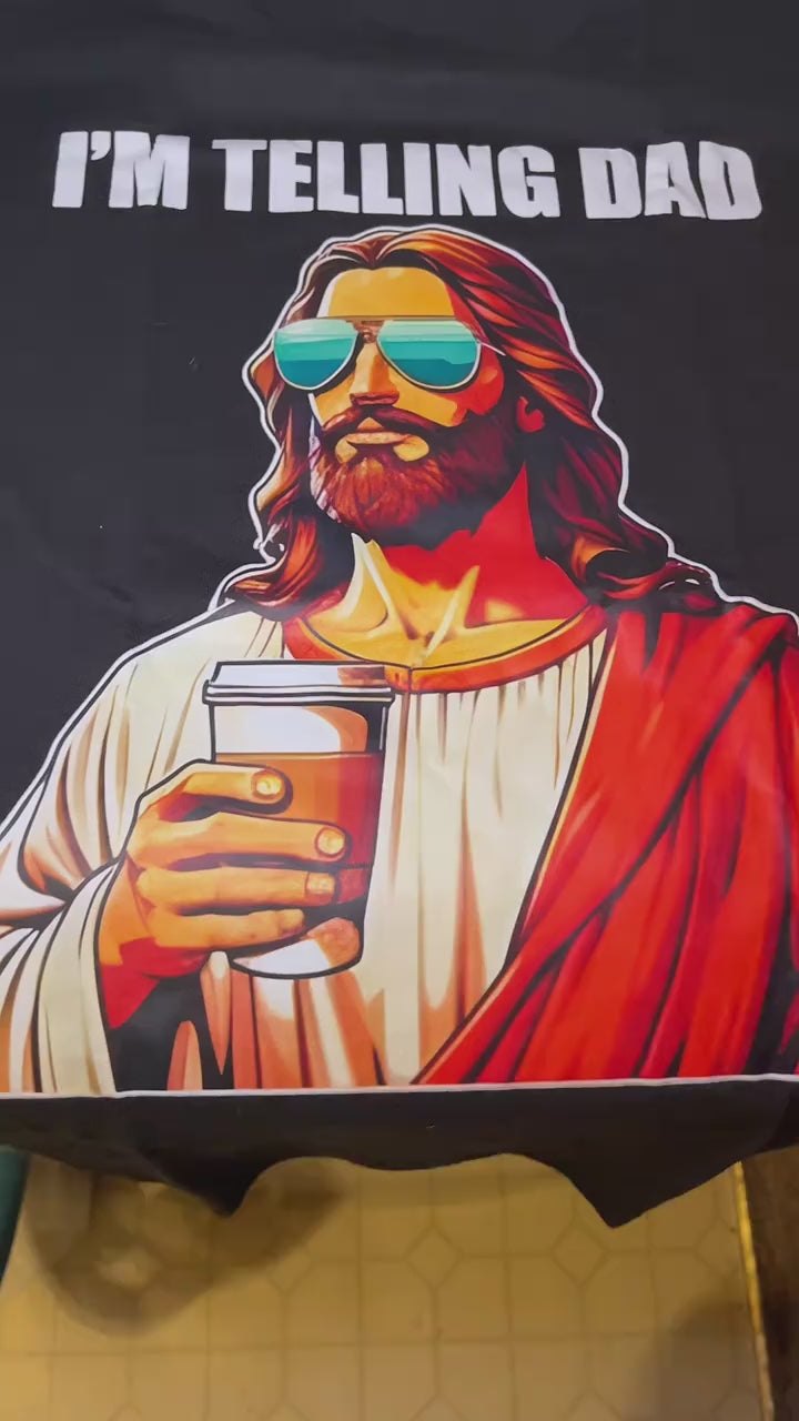 I'm Telling Dad Funny Jesus Shirt, Christian Humor American Spirit Tee, Faith Meme Gift for Men Women Kids, Gildan Unisex T-Shirt Sweatshirt Hoodie