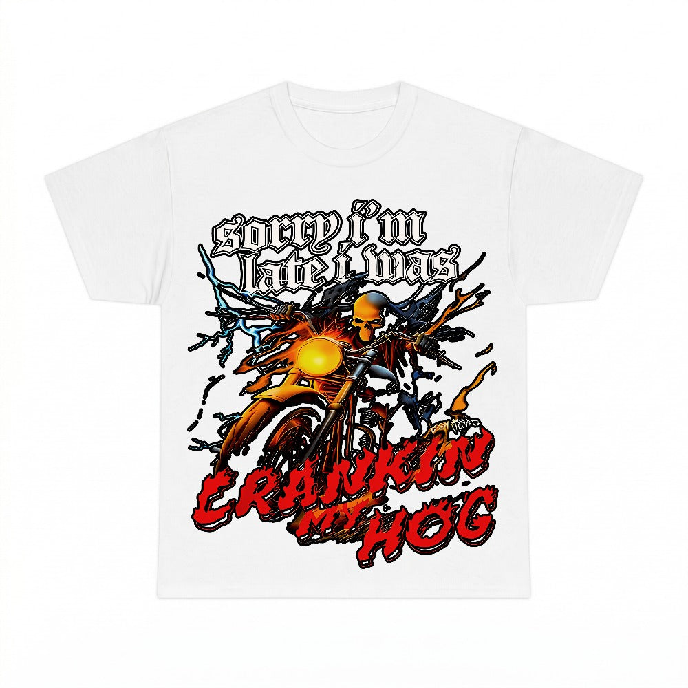 Sorry I'm Late I Was Cranking My Hog PNG, Funny Skull Motorcycle Sublimation Design, Adult Humor Digital Download, Instant Download